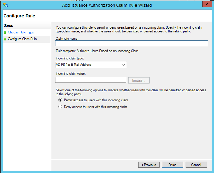 Screenshot that shows where to select the incoming claim type.