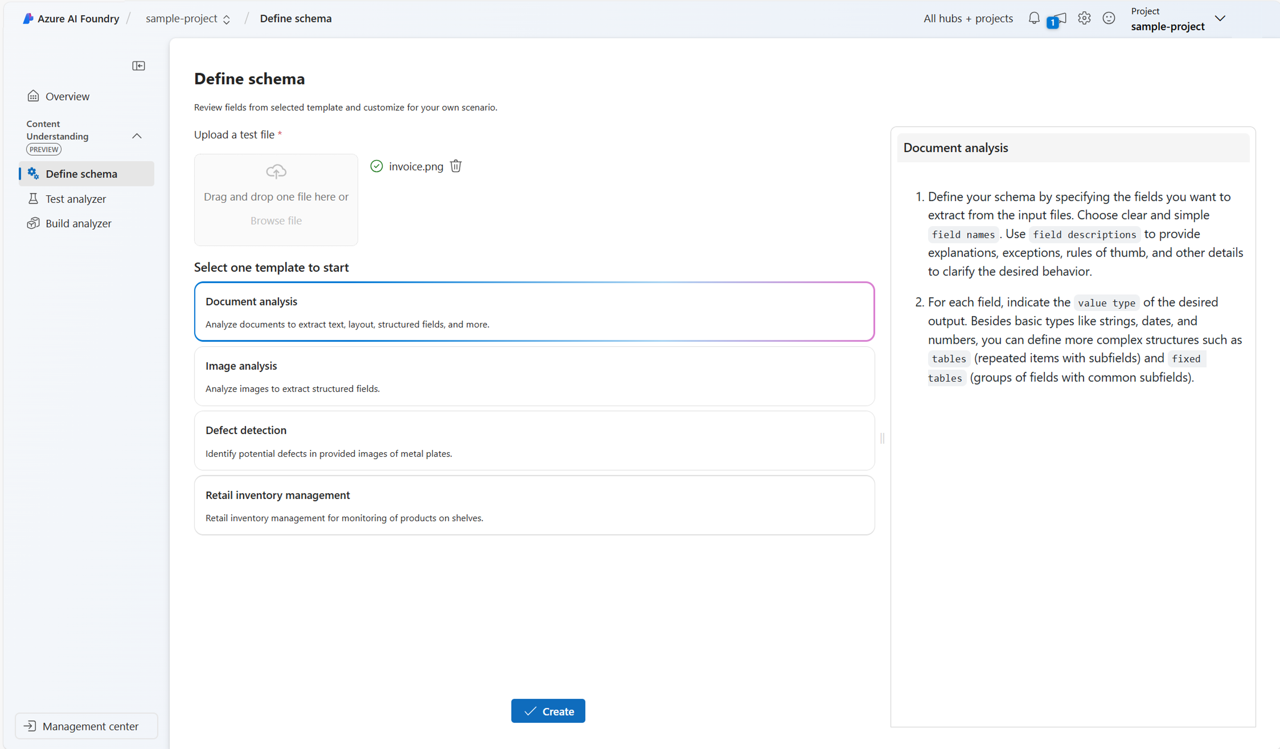 Screenshot of analyzer templates.