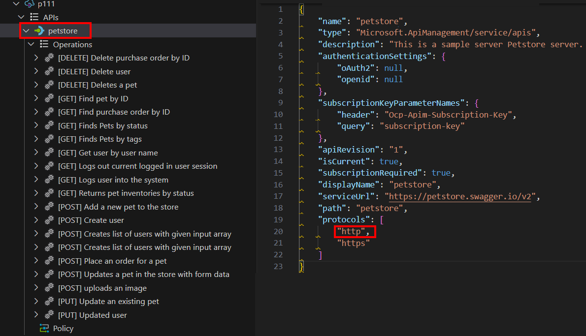 Screenshot of editing JSON description in Visual Studio Code.