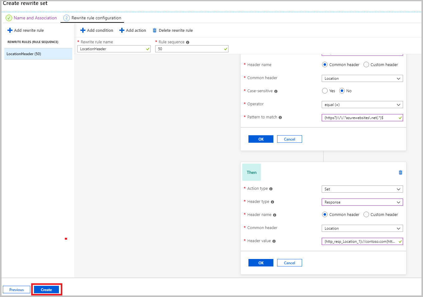 Screenshot that shows selecting Create.