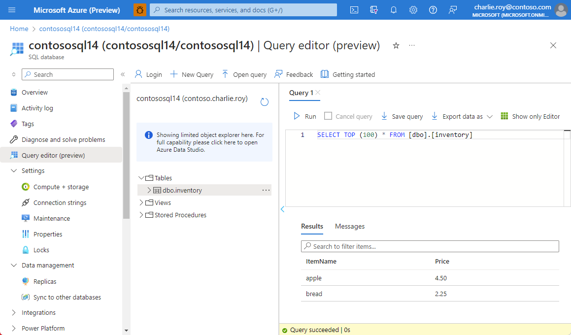 Screenshot showing the information has been copied to SQL from the cache instance.