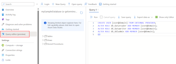 A screenshot showing how to use the Azure Query editor.