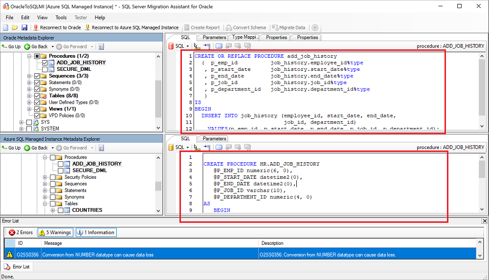 Screenshot that shows comparing procedure recommendations.