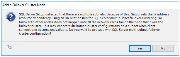 Screenshot showing multisubnet confirmation.