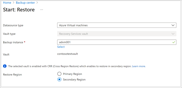 Choose VM to restore