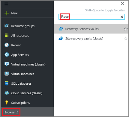 Screenshot of Azure portal Browse option