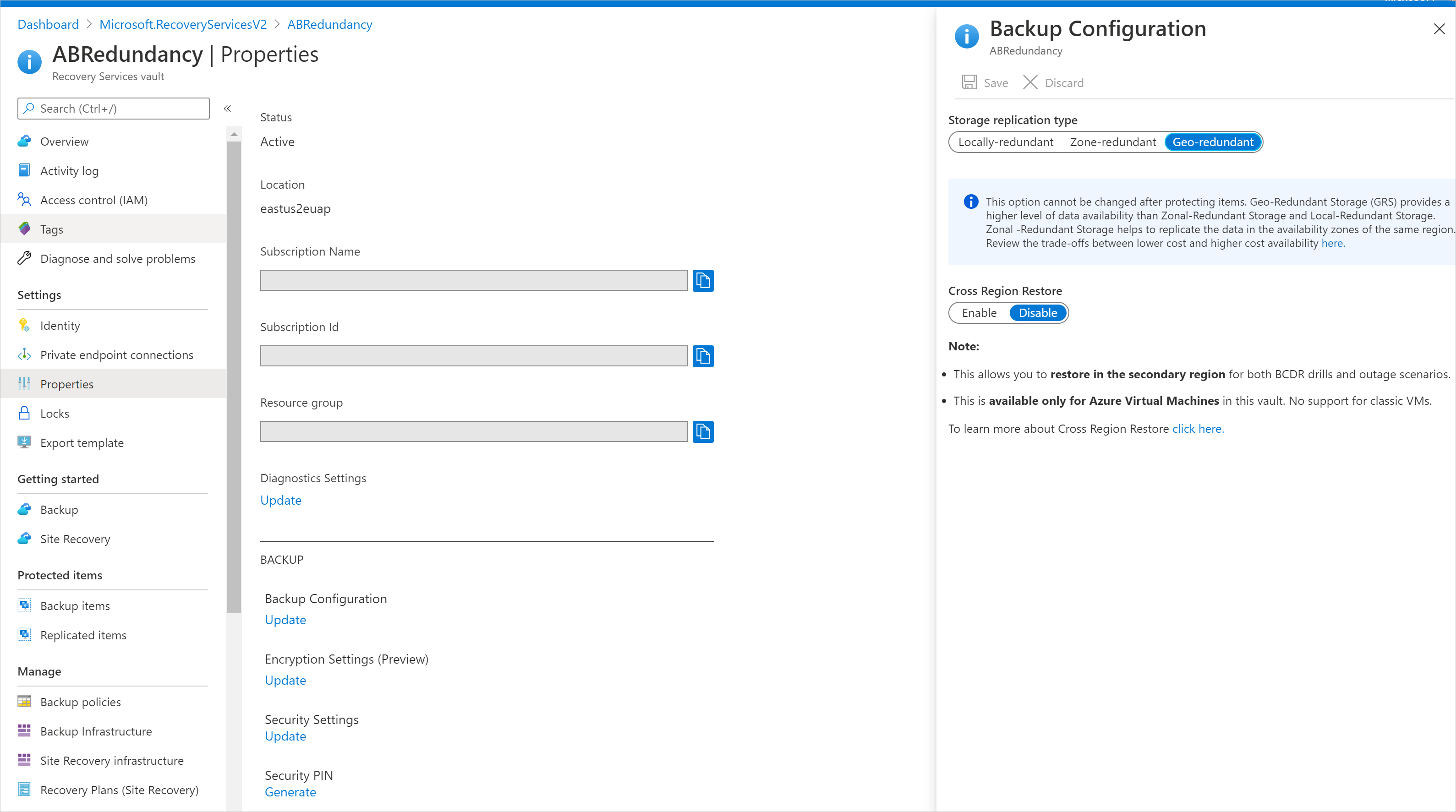 Set the storage configuration for new vault