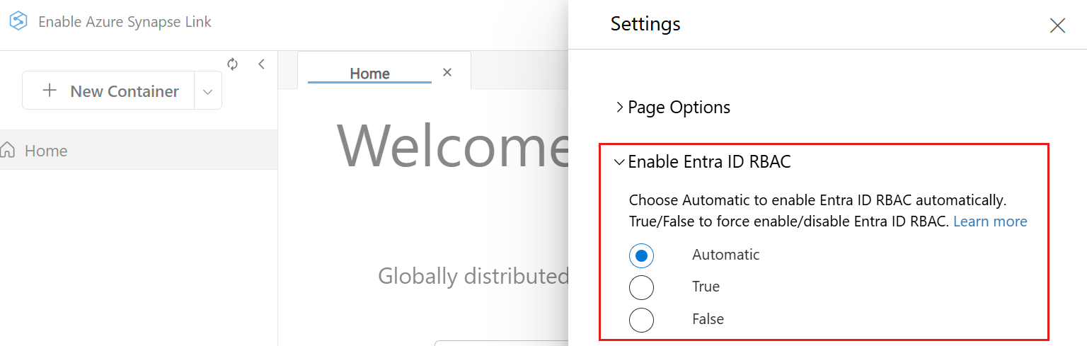 Screenshot of the Microsoft Entra ID role-based access control setting and three potential values.