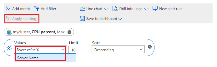 Screenshot that shows the Apply splitting button and selecting the splitting value.