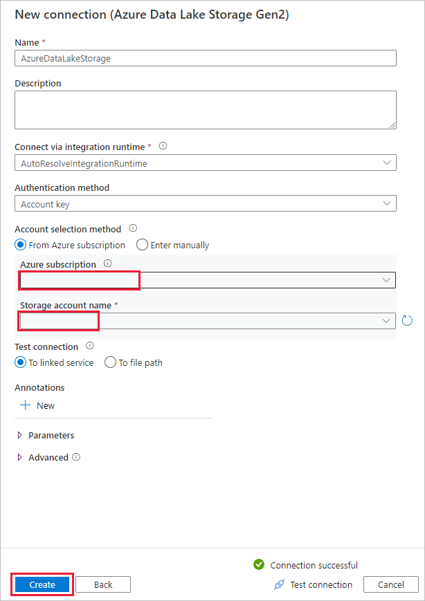 Specify Azure Data Lake Storage Gen2 account