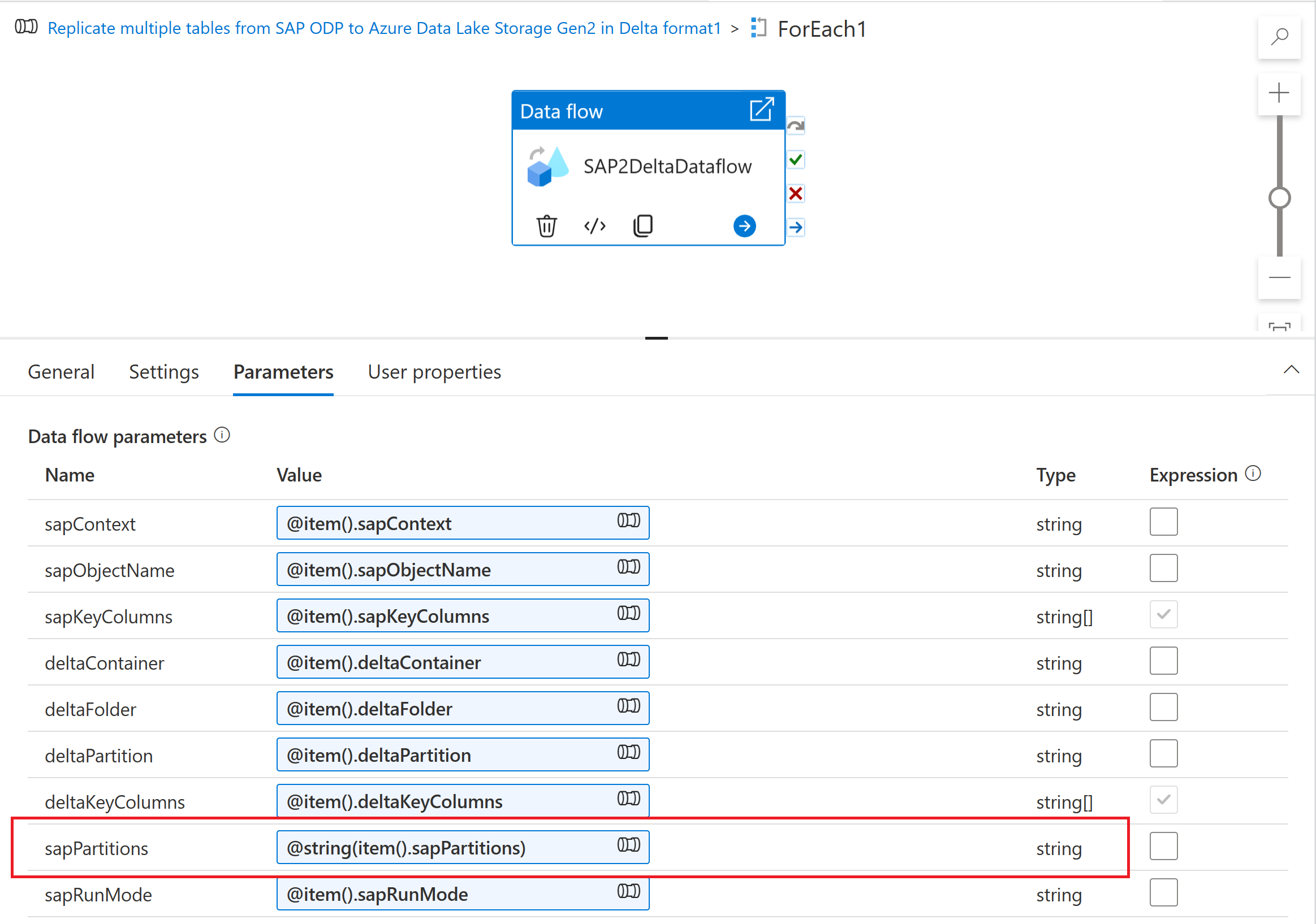 Screenshot showing how to ingest the partitioning schema into mapping data flow.