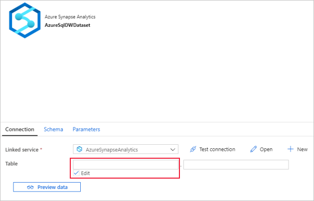 Dataset connection tablename