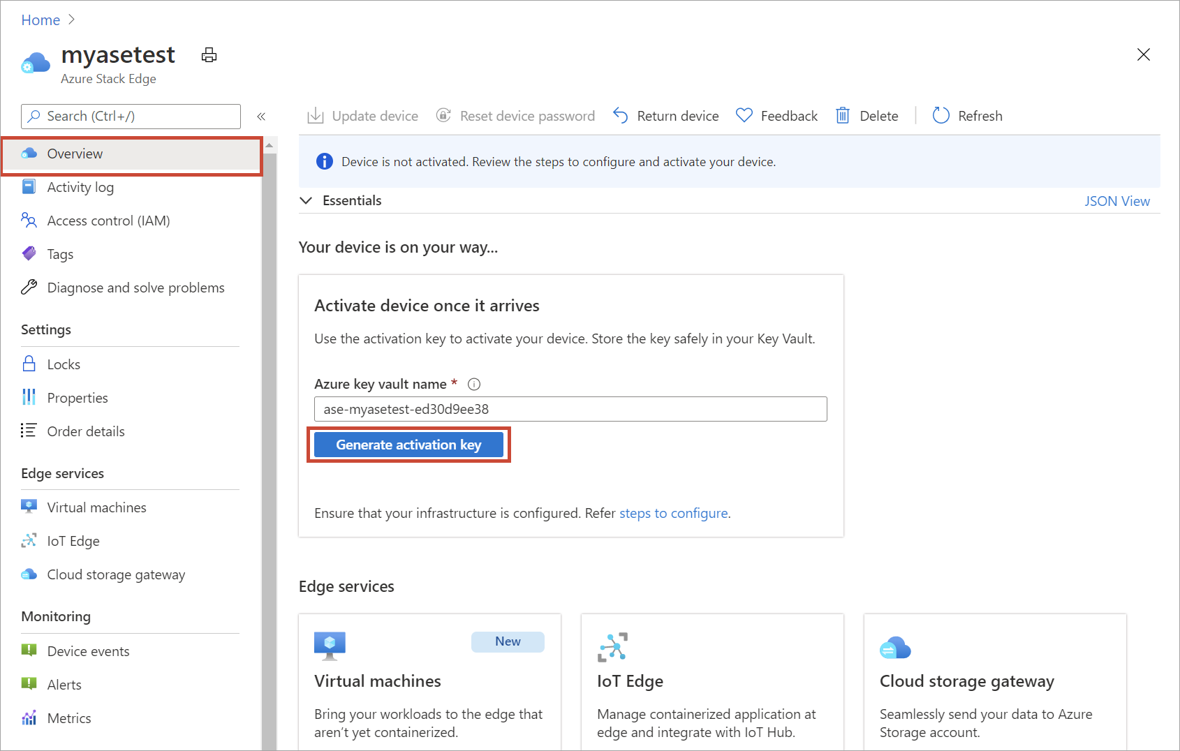 Key Vault created during activation key generation