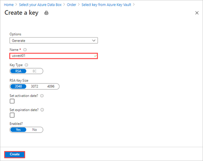 Create a new key option