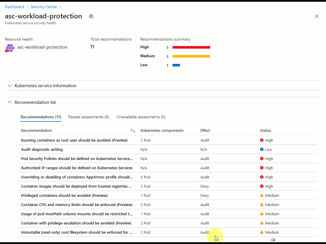 Screenshot showing where to view the affected pods for a Kubernetes recommendation.