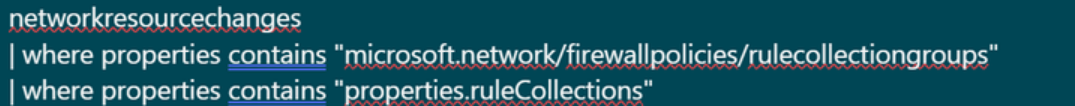 Screenshot of the Azure Resource Graph query to track changes to Azure Firewall Rule Collection Groups.