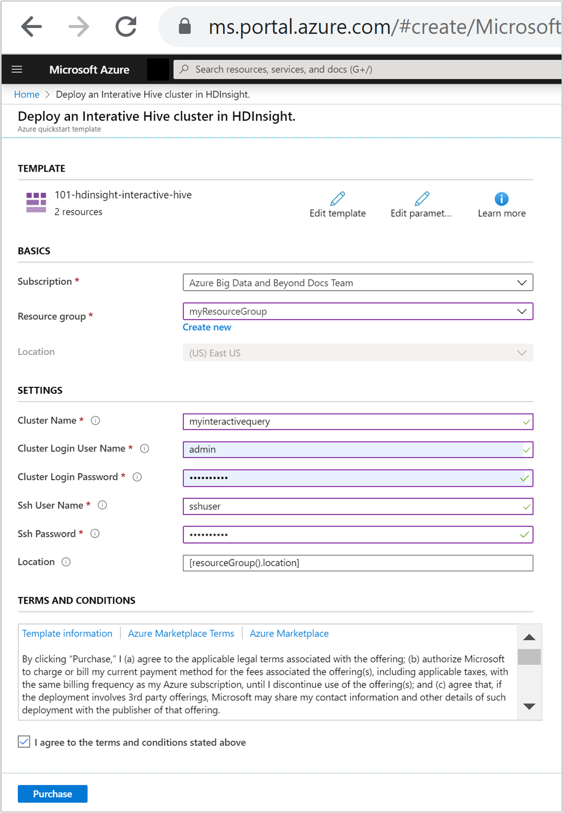 Deploy Resource Manager template HBase.