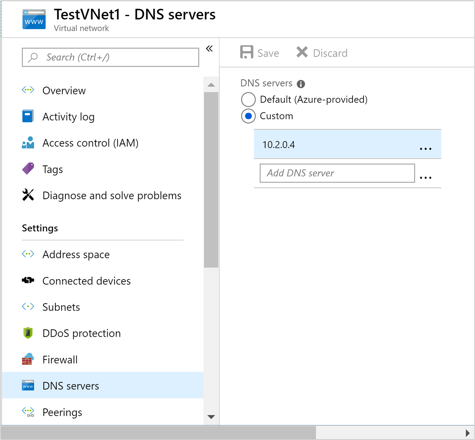 Set the custom DNS server for the network.