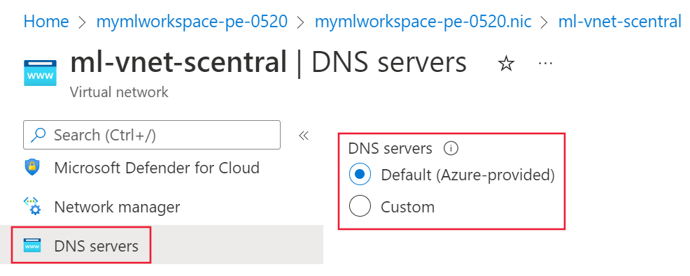 Screenshot of the DNS servers configuration.