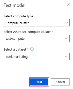 Screenshot that shows the Test model form.