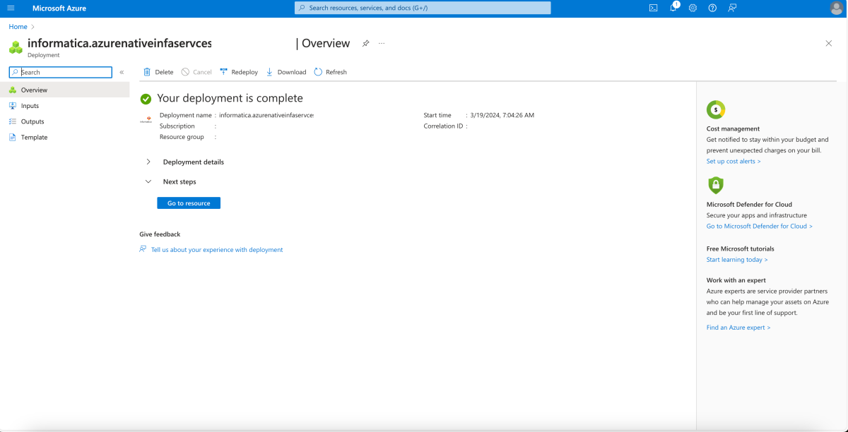 Screenshot of a completed Informatica deployment.