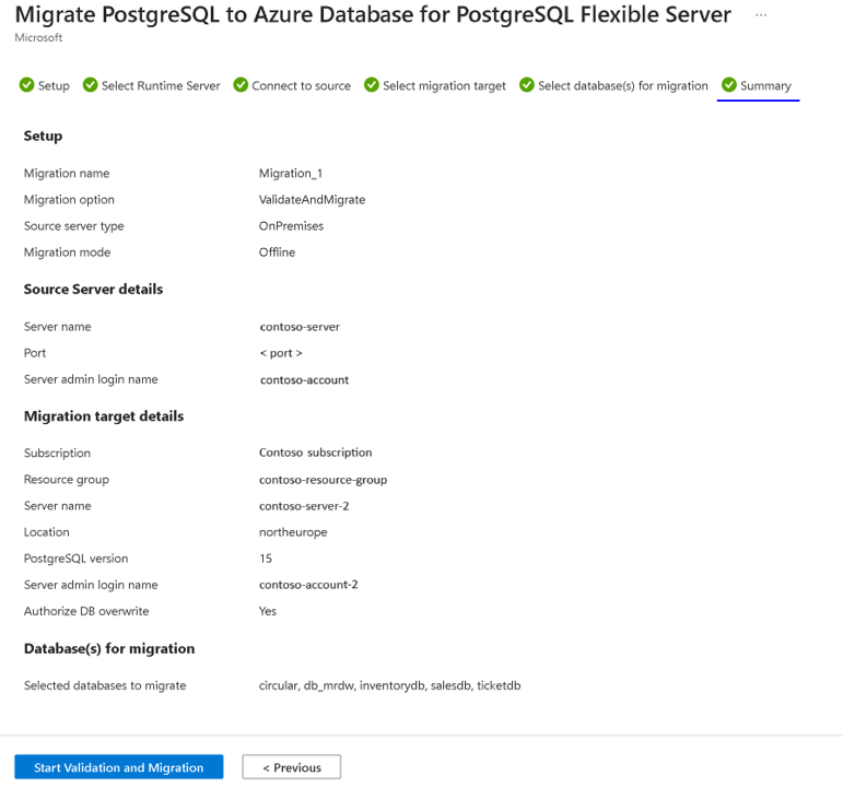 Screenshot of the summary migration page in the Azure portal.