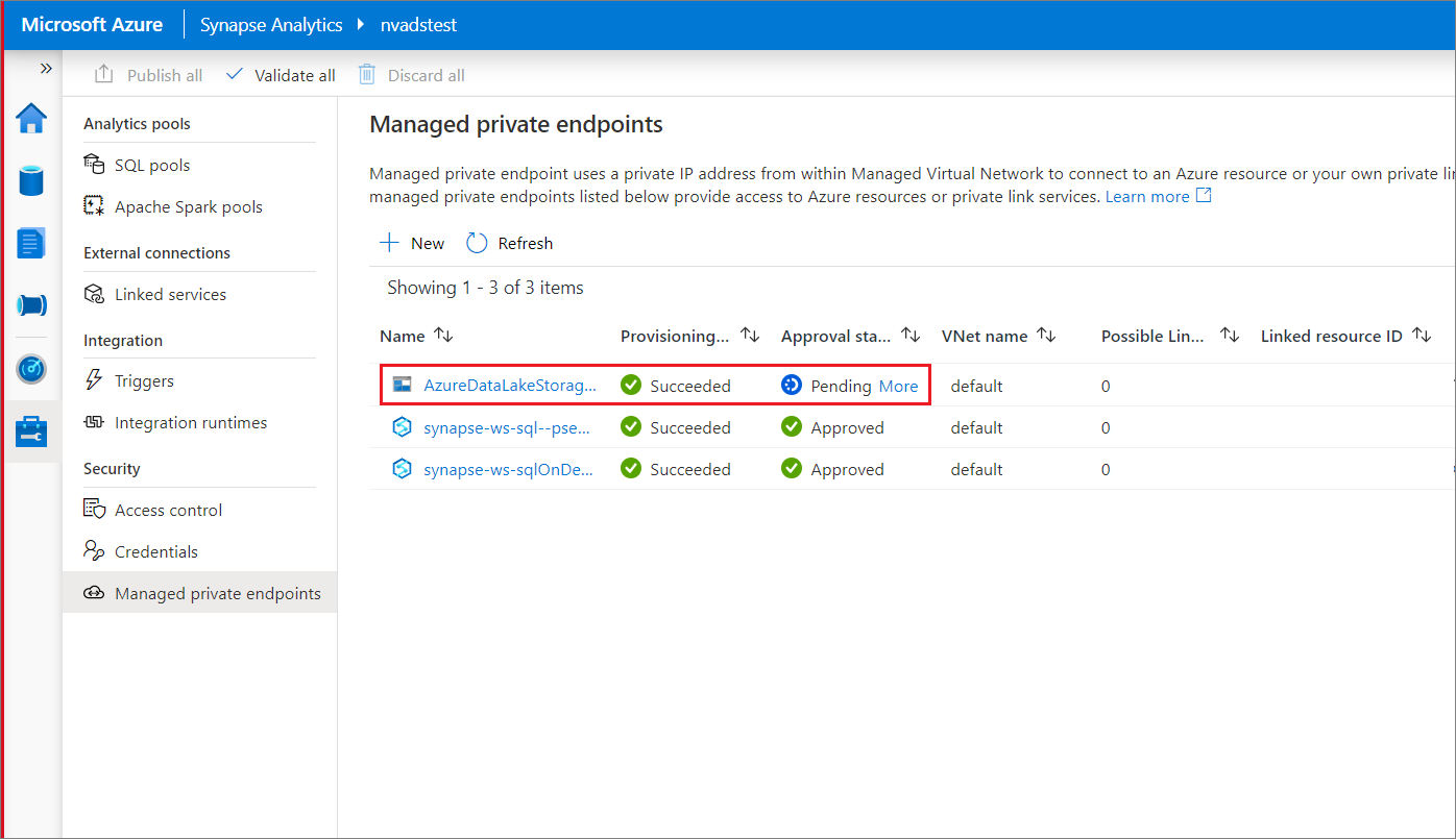 Managed private endpoint creation request status