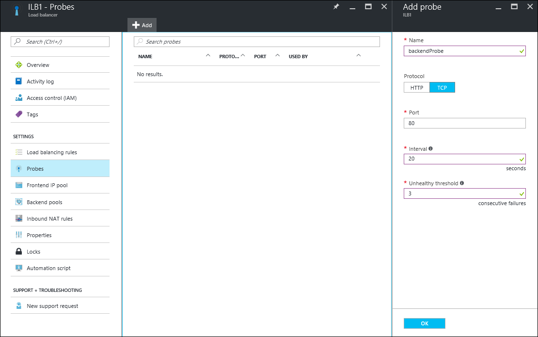 Load Balancer "Add probe"