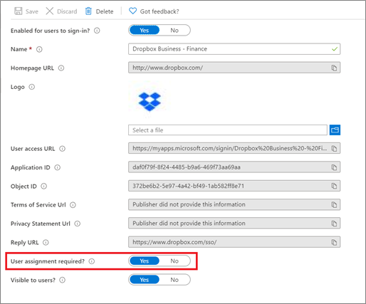 Screenshot that shows planning app assignments.