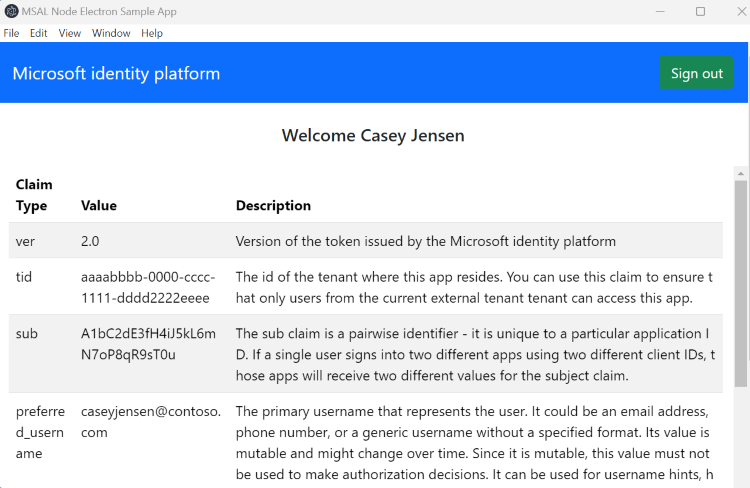 Screenshot of view token claims in an electron desktop app.