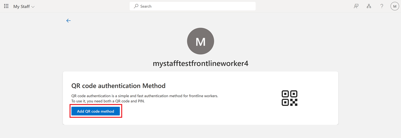 Screenshot that shows how to add a QR code authentication method.