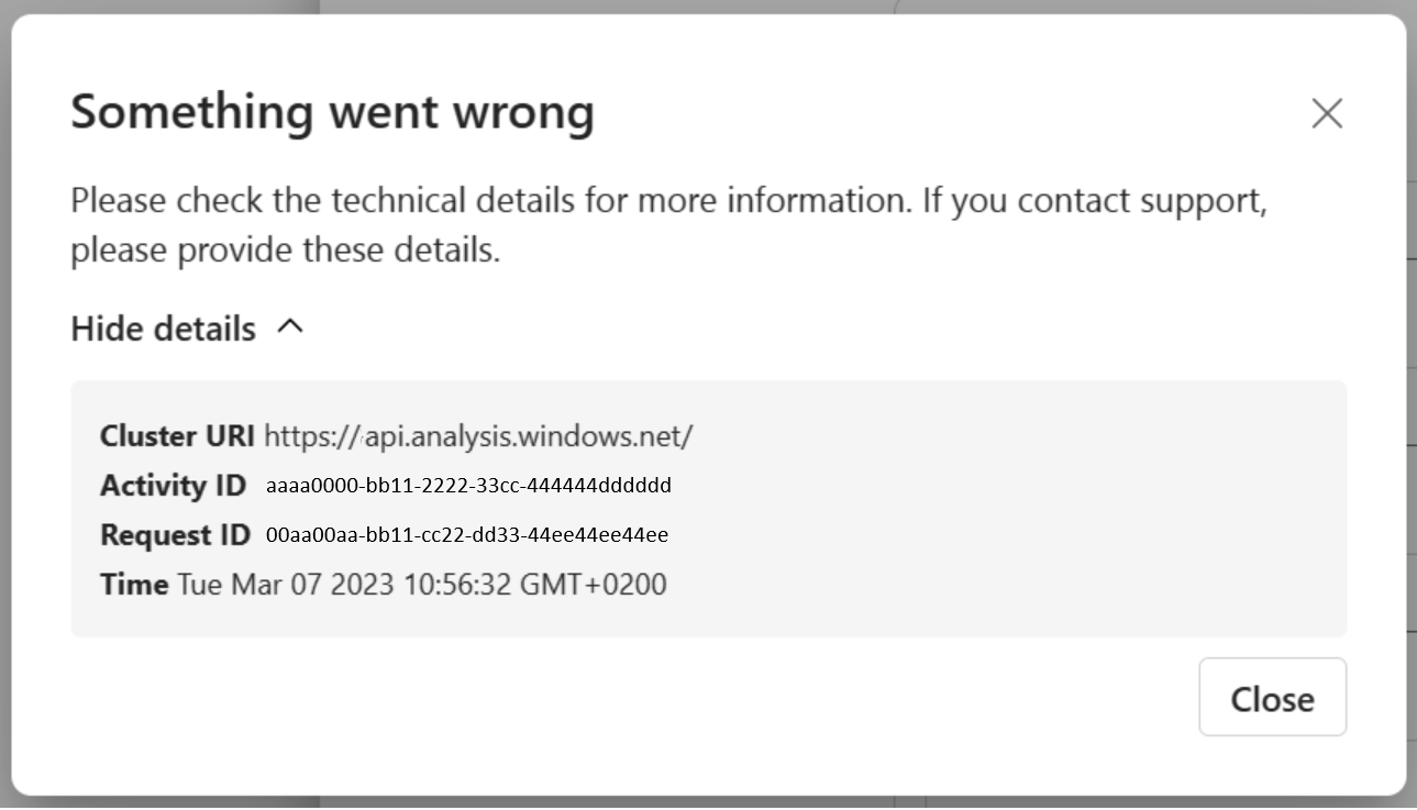 Screenshot of error message when the workspace can't connect.