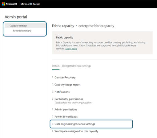 Screenshot showing where to select Capacity settings.