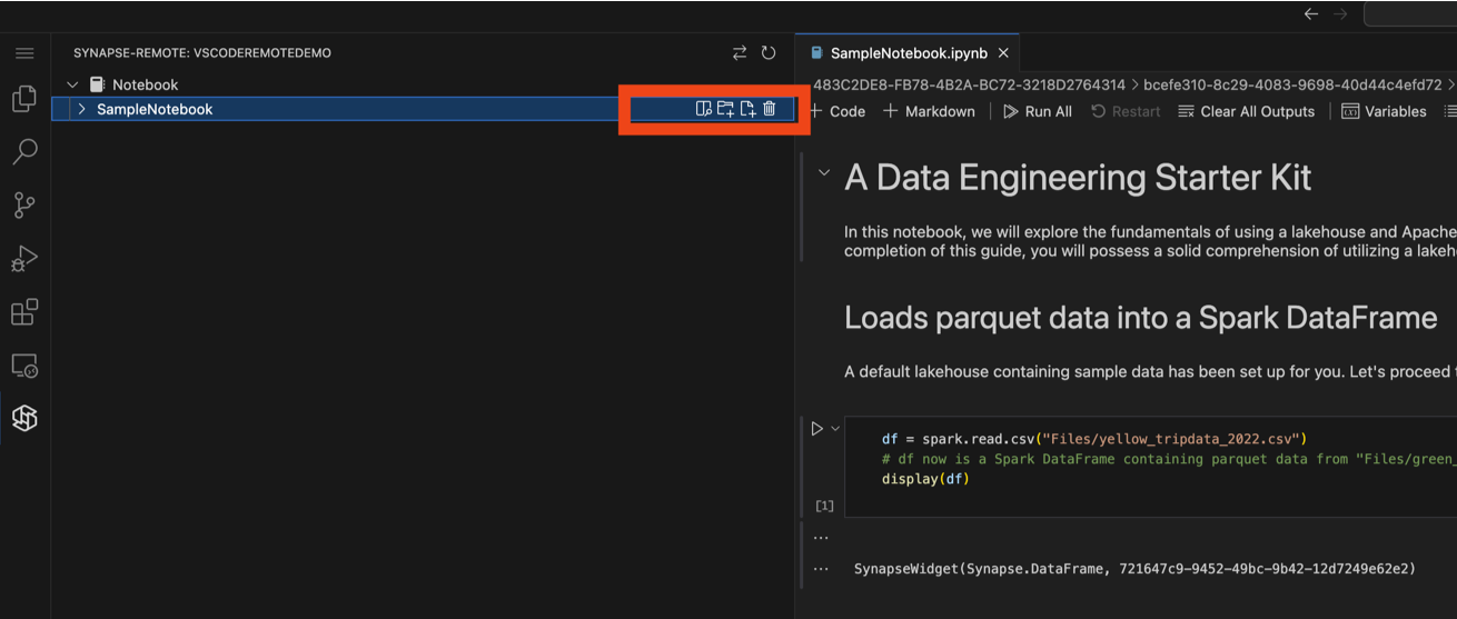 Screenshot showing the notebook tree node.