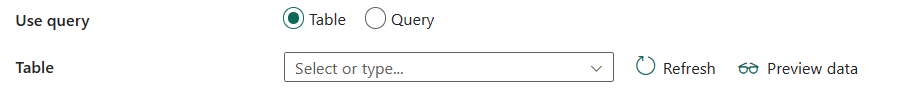 Screenshot showing Use query - Table.