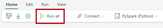 Screenshot of the Home ribbon, highlighting the Run all button.