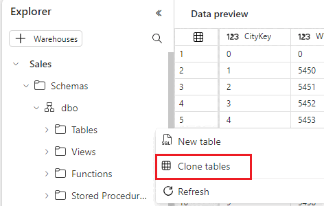 Screenshot showing the entry point for multiple clone tables.