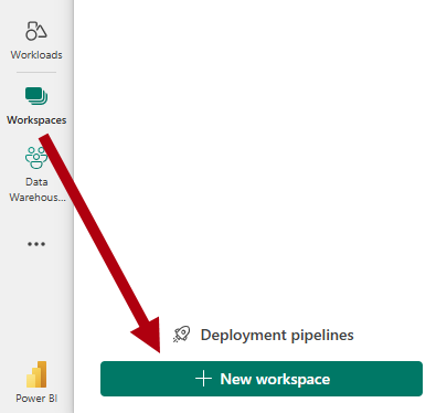 Screenshot of Workspaces pane, highlighting the + New workspace button.