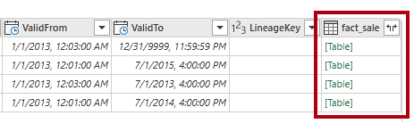 Screenshot of the data preview pane, highlighting the fact sale column.