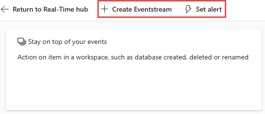 Screenshot that shows actions on the Fabric workspace item events detail page.