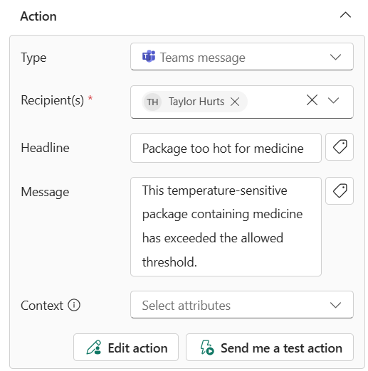 Screenshot of selecting an action when a condition is detected.