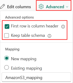 Screenshot of advanced CSV options.