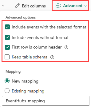 Screenshot of advanced CSV options.