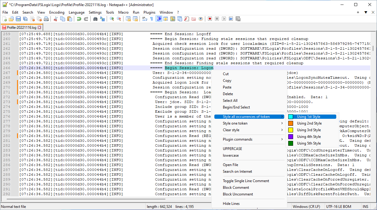 profile log stylize terms