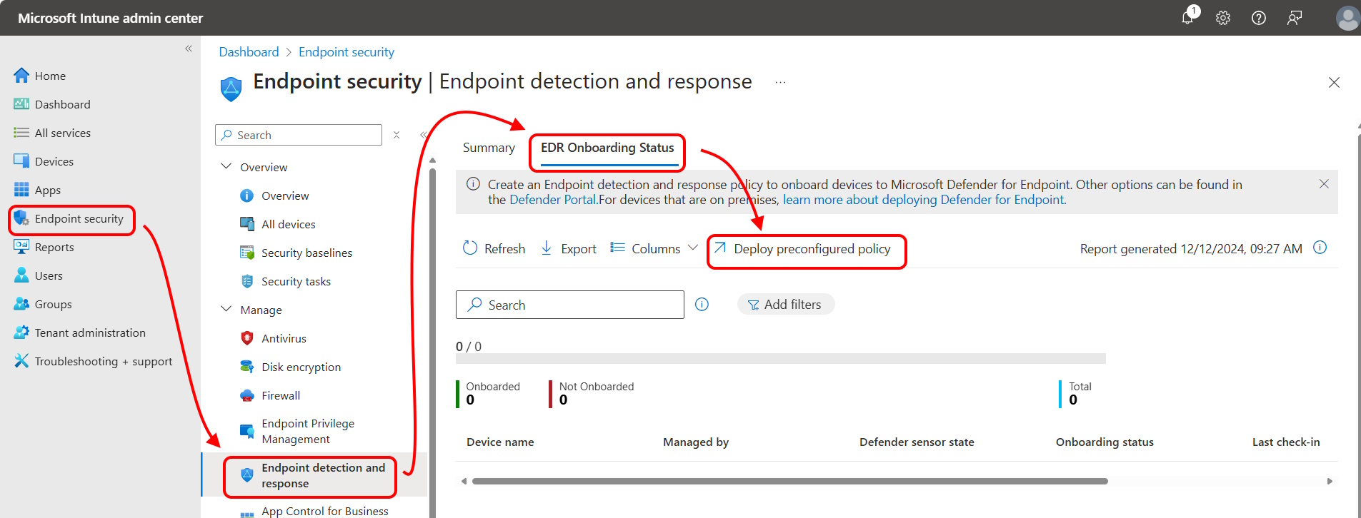 Screen shot that displays the path to the preconfigured policy option.