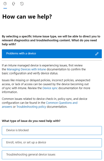 Screenshot that shows filtered scenario options in the Intune admin center.