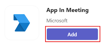 Screenshot of meeting app details dialog with the Add option highlighted.