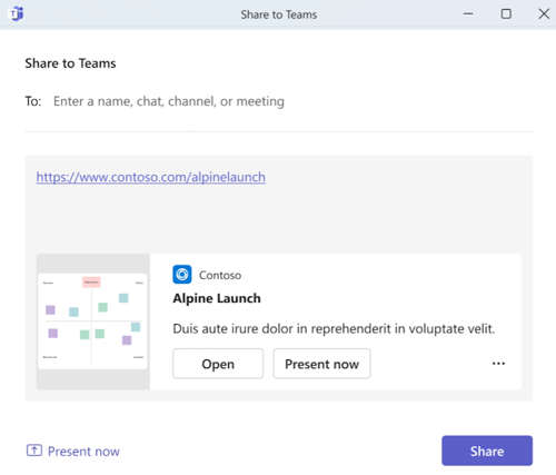 Screenshot shows the Share to Teams dialog.