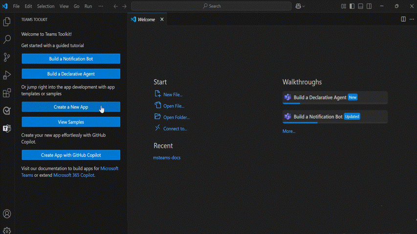 Graphical representation shows the steps to create a Teams app.