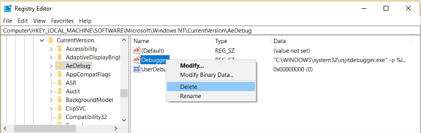 JIT registry key